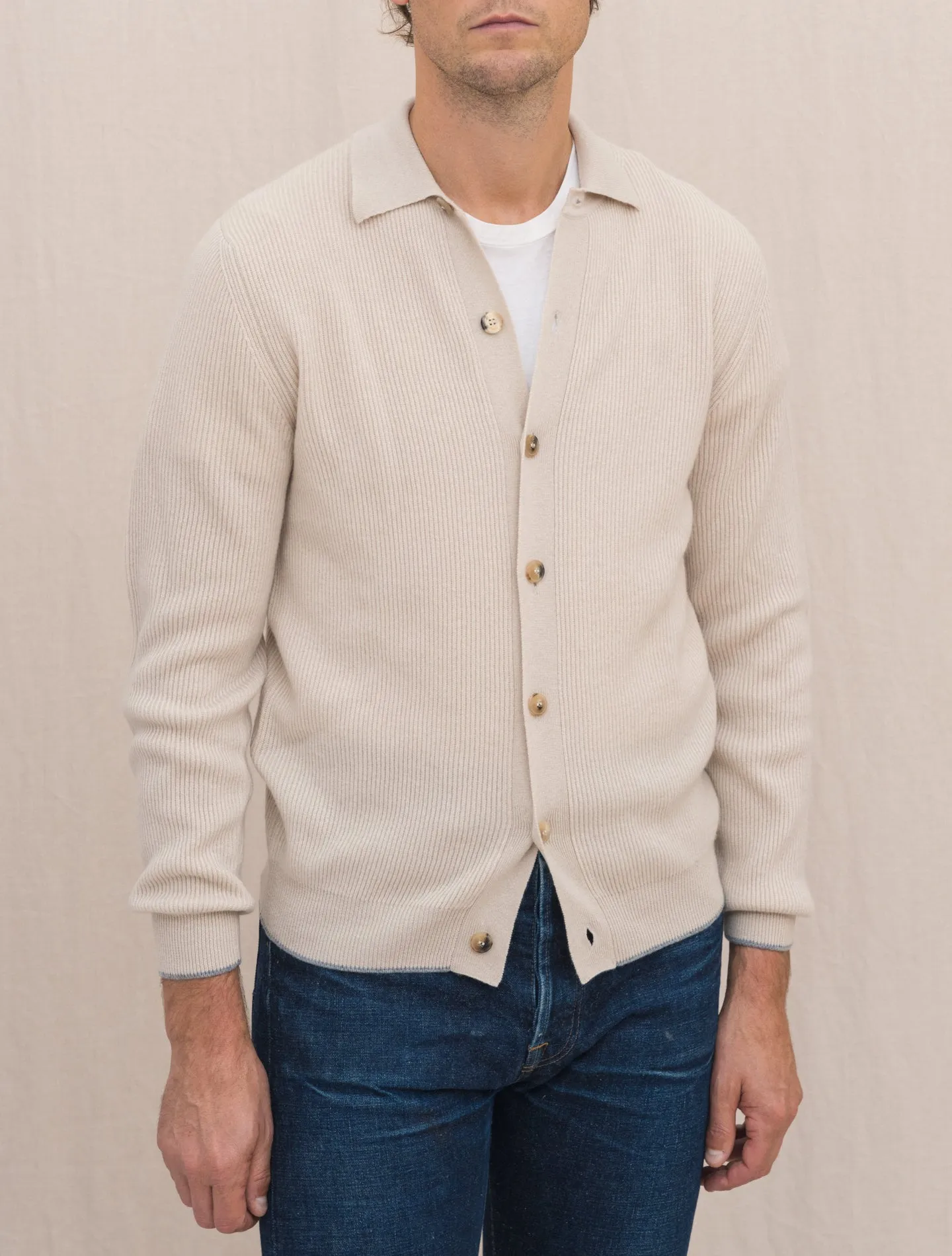 Rib-Knitted Cashmere Shirt Sand