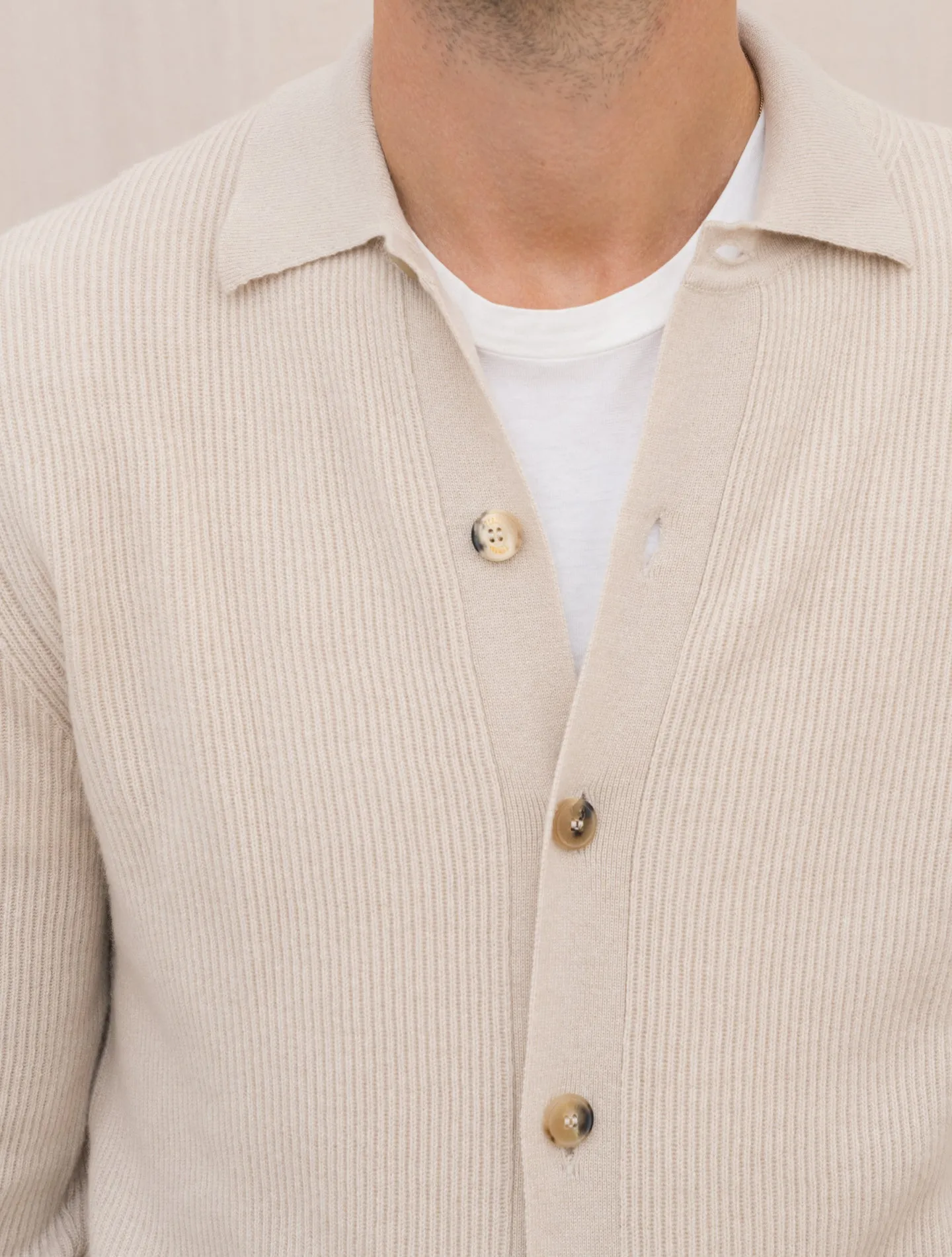 Rib-Knitted Cashmere Shirt Sand