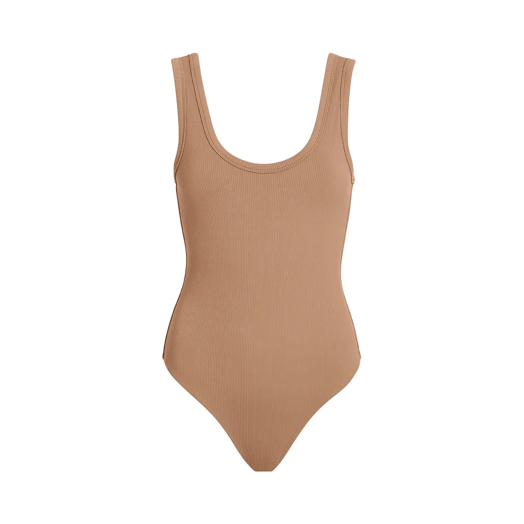 Ribbed Scoop Tank Bodysuit | Cinnamon