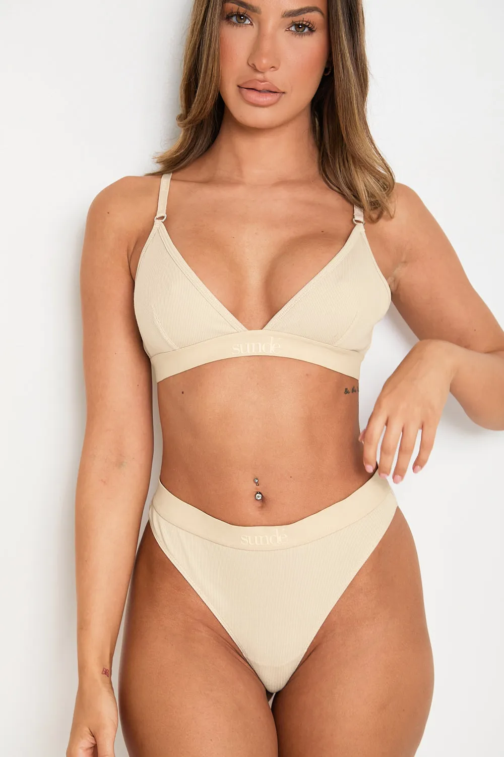 Ribbed Triangle Bralet - Latte