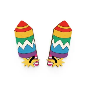 Rocket Hand Painted Wooden Earring