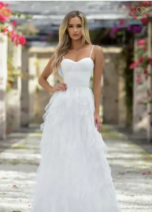 Ruffle White Tulle Gown