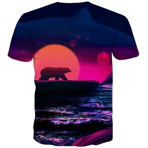 Russia T shirts Men Bear T-shirts 3d Sunset Tshirt Anime Ocean Tshirt Printed Leisure T-shirts Graphic Short Sleeve Hip hop Mens