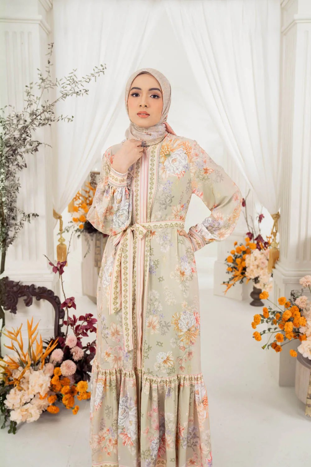 Sagara Dress & Scarf Syar’i Set Greenhill