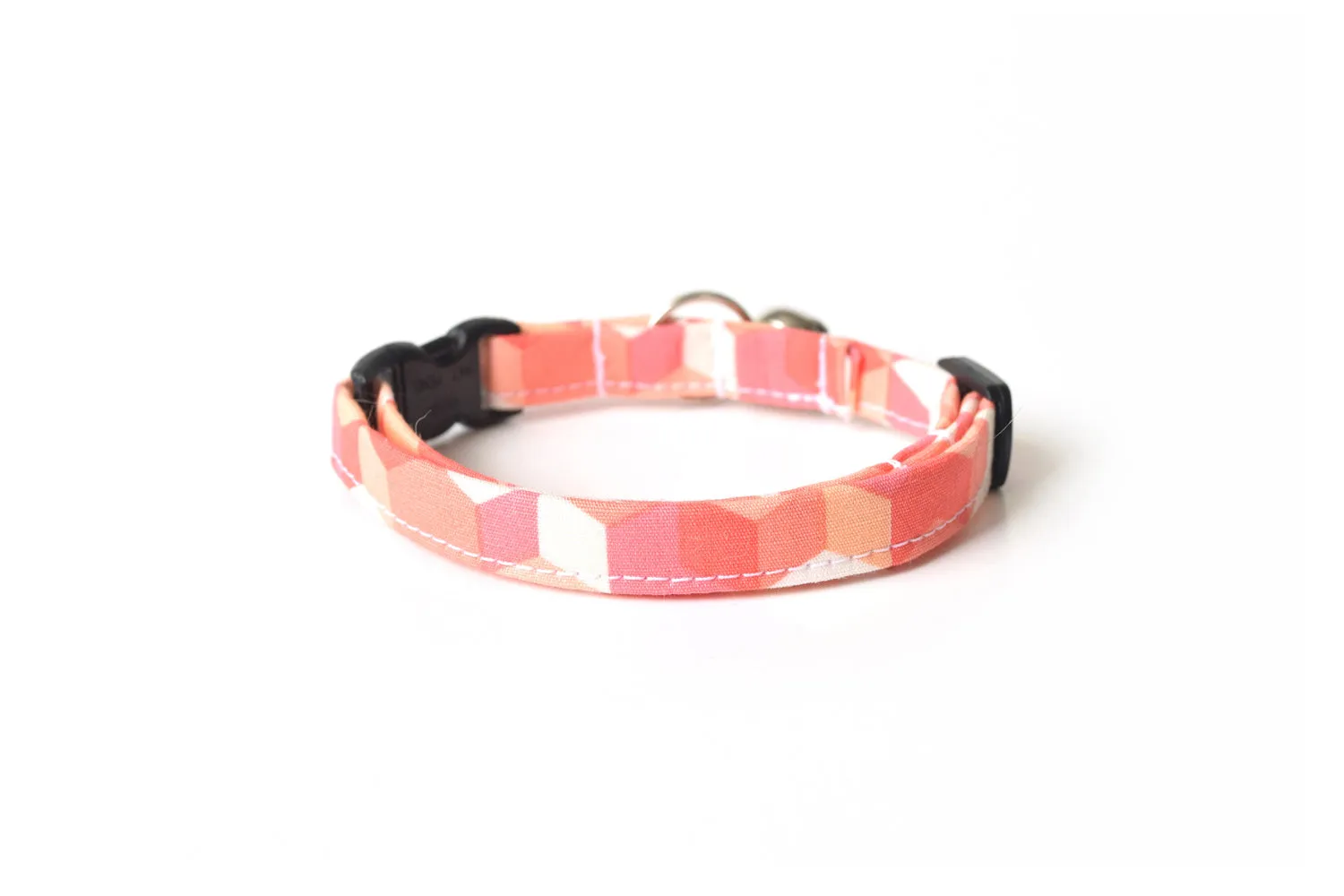 Salmon Pink Geometric Cubes Cat Collar