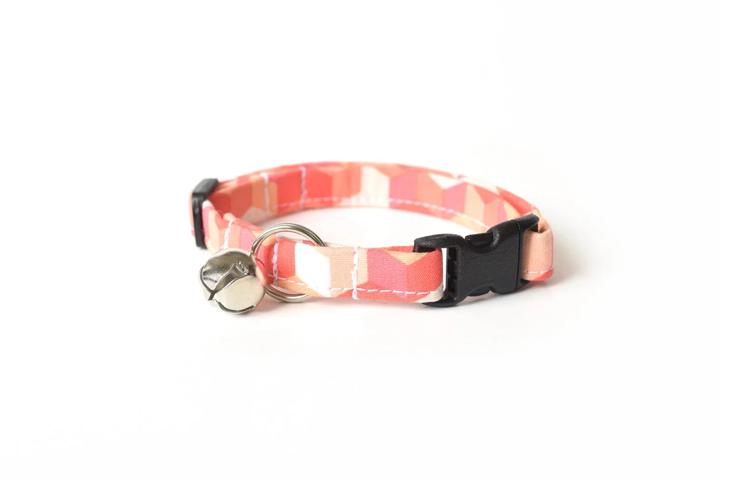 Salmon Pink Geometric Cubes Cat Collar