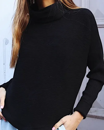 Scarf Collar Solid Color Pit Sweater