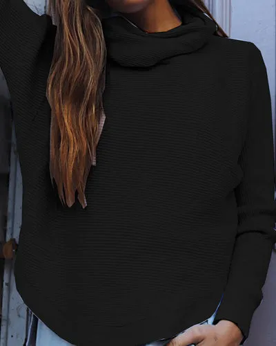 Scarf Collar Solid Color Pit Sweater