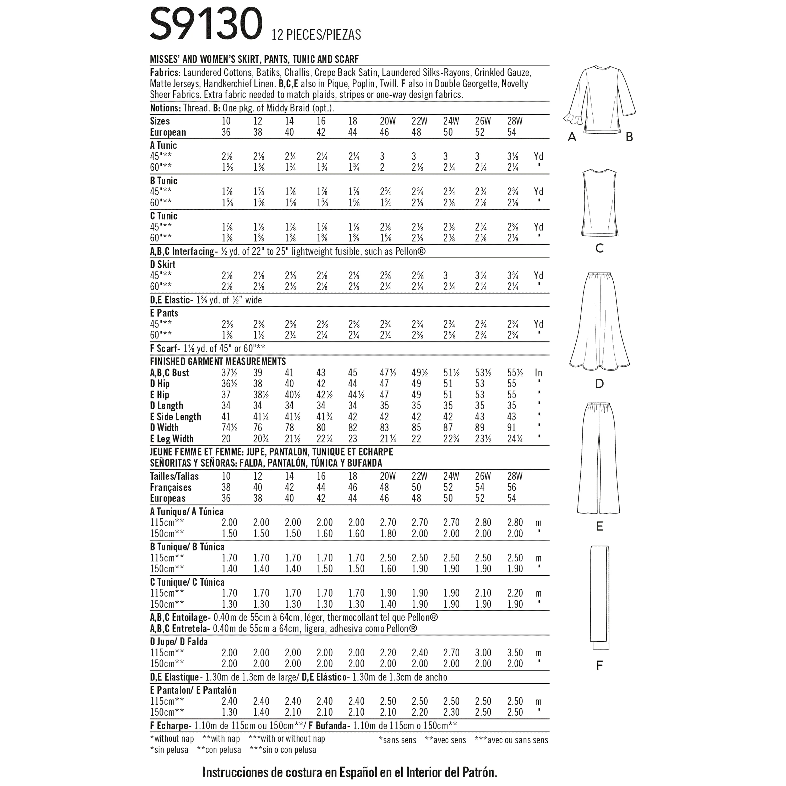 Simplicity Sewing Pattern S9130 Misses / Women's Tops and Bottoms