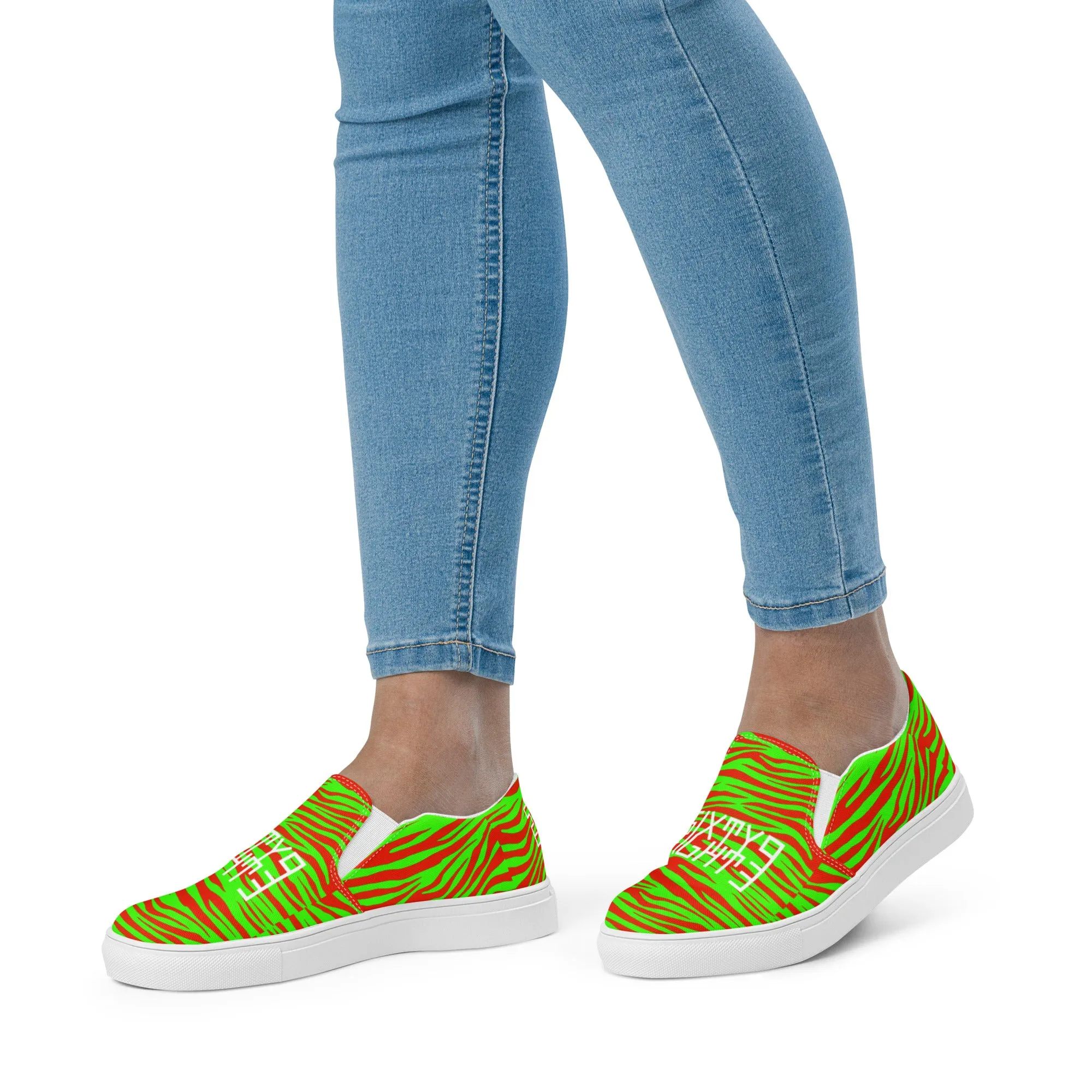 Sixty Eight 93 Logo White Zebra Strawberry Lime Women's Slip On Shoes