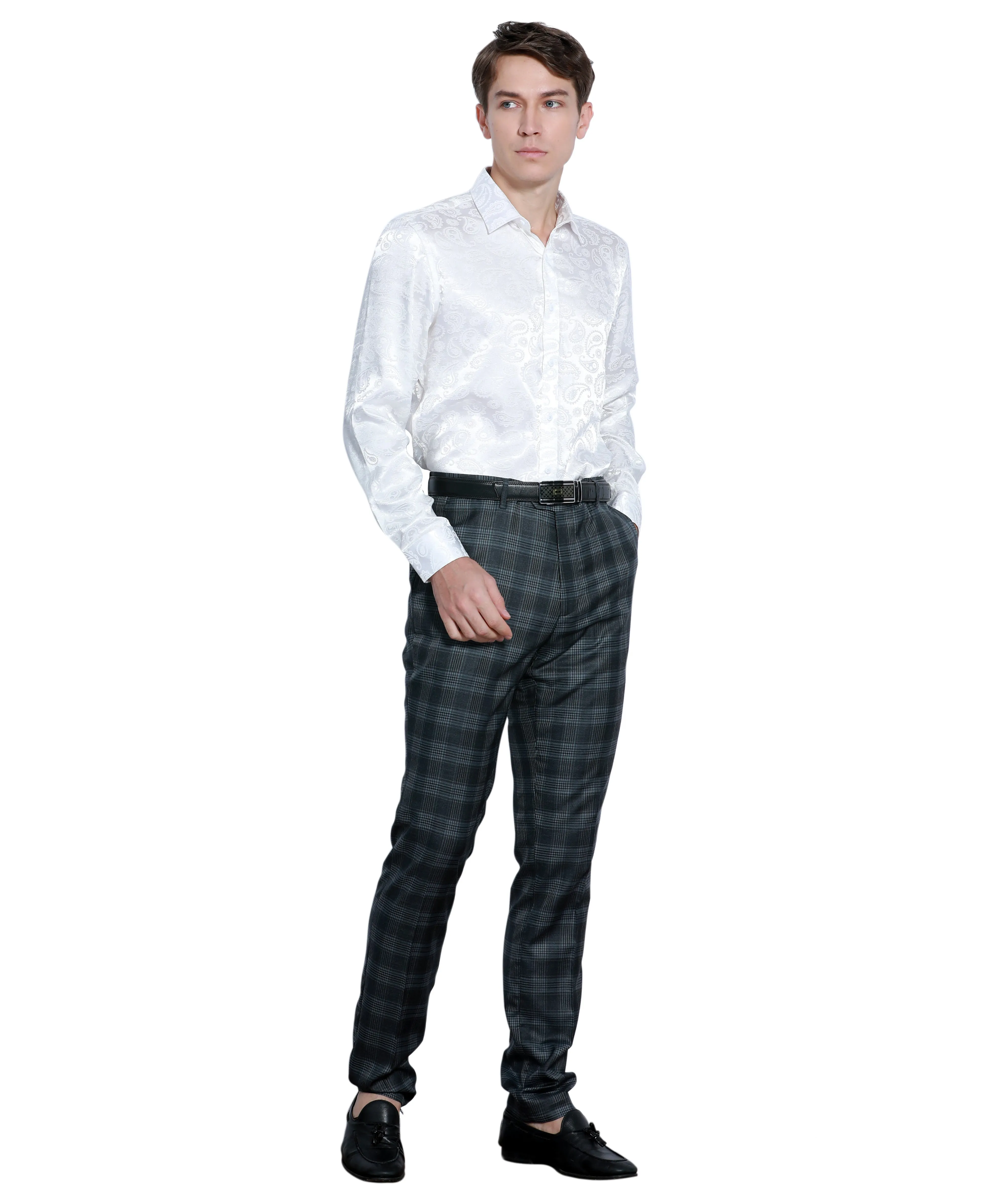 Skinny Fit Glen Check Dress Pants, Charcoal