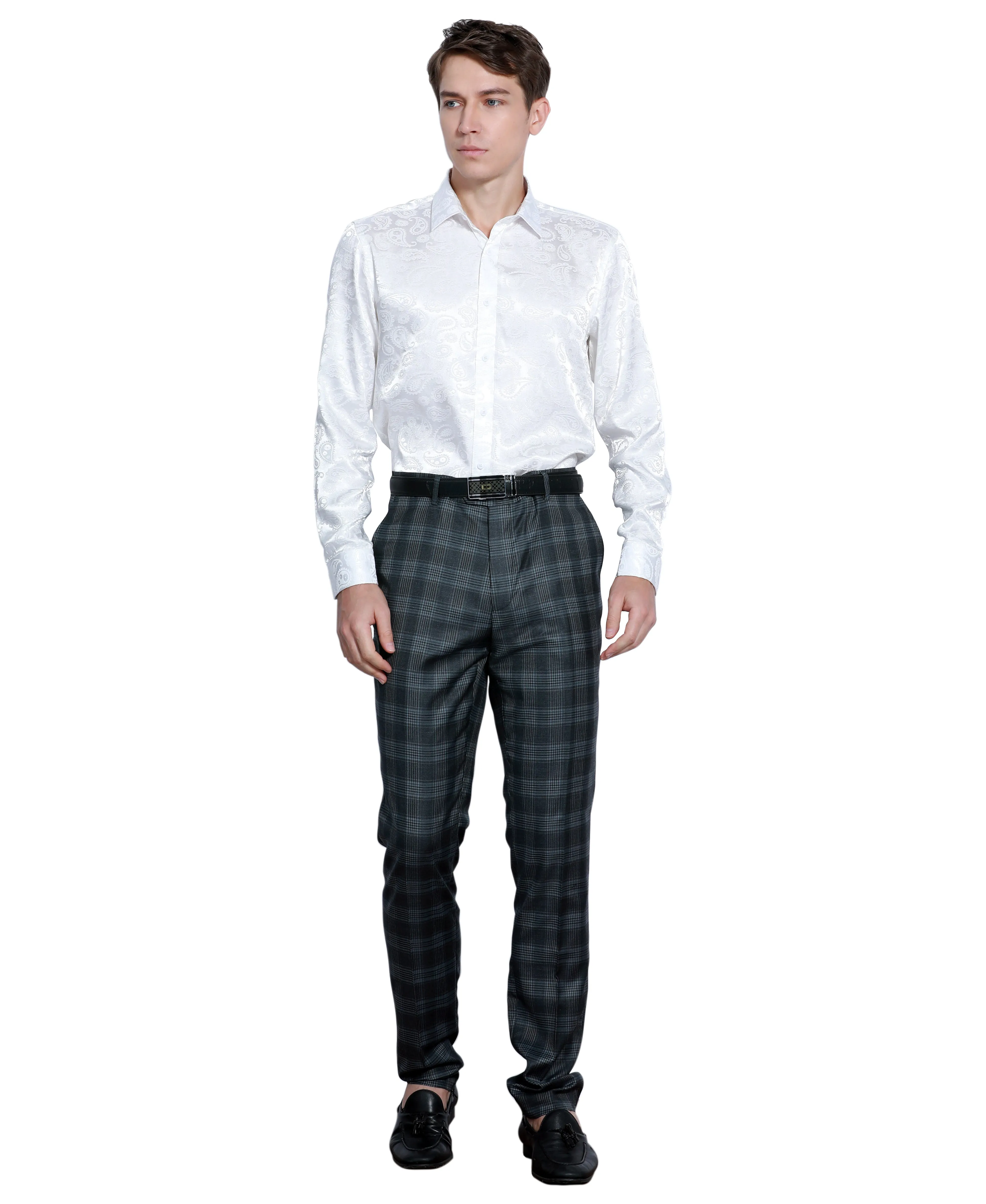 Skinny Fit Glen Check Dress Pants, Charcoal