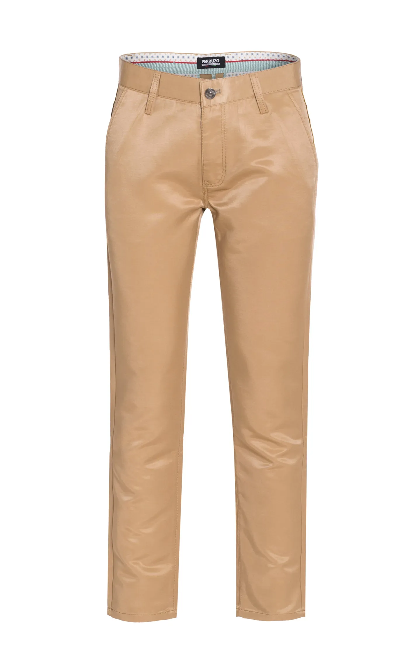 Skinny Pants with a sheen fabric in Khaki