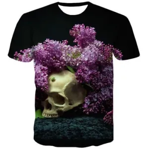 Skull T-shirt Men Flower T-shirts Graphic Punk Rock Shirt Print Hip Hop Tshirts Cool Harajuku Tshirt Anime Short Sleeve