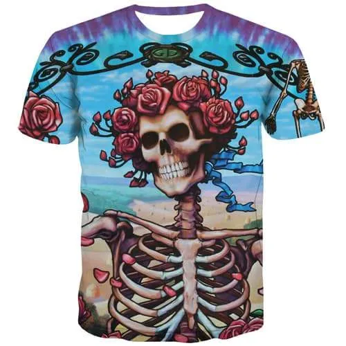 Skull T shirts Men Skeleton Tshirts Cool Rose Tshirt Anime Flower T shirts Funny Cartoon T-shirts Graphic Short Sleeve Hip hop