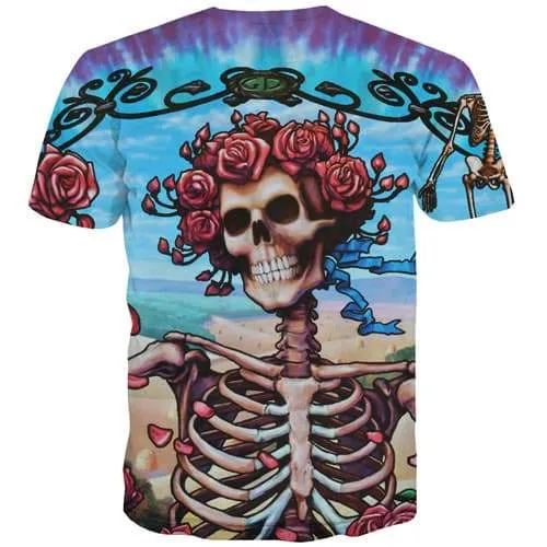 Skull T shirts Men Skeleton Tshirts Cool Rose Tshirt Anime Flower T shirts Funny Cartoon T-shirts Graphic Short Sleeve Hip hop