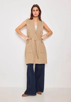 Sleeveless camel long Gilet