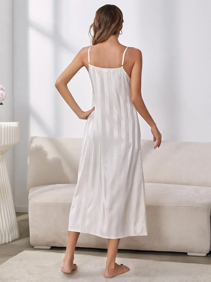 Slessic Shiny Large Striped Satin Robe Slip Nightdress Set