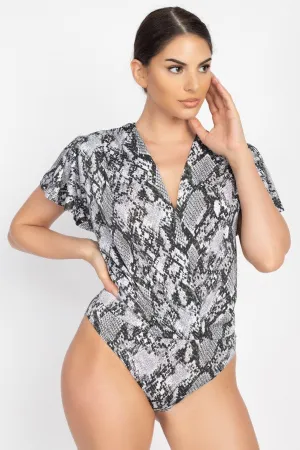 Snakeskin Butterfly Sleeve Bodysuit