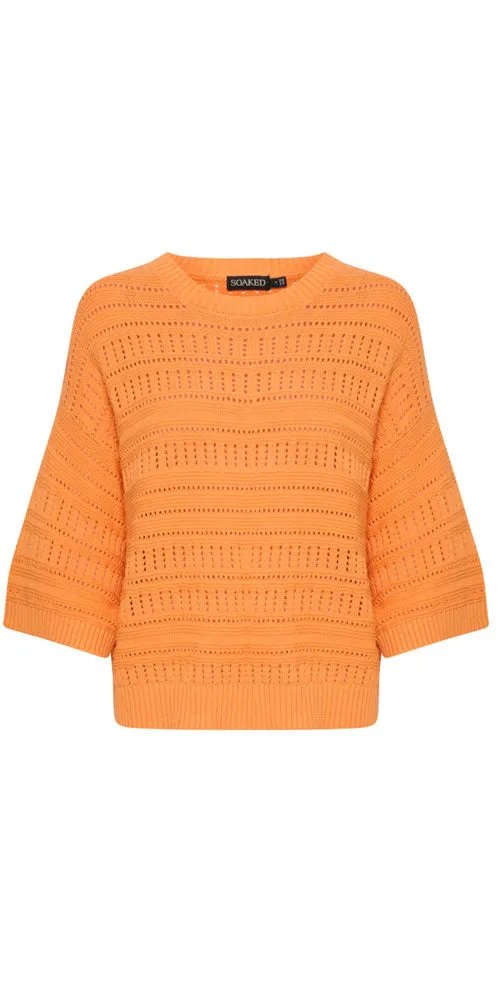 Soaked in Luxury Open Knit Pullover, tangerine