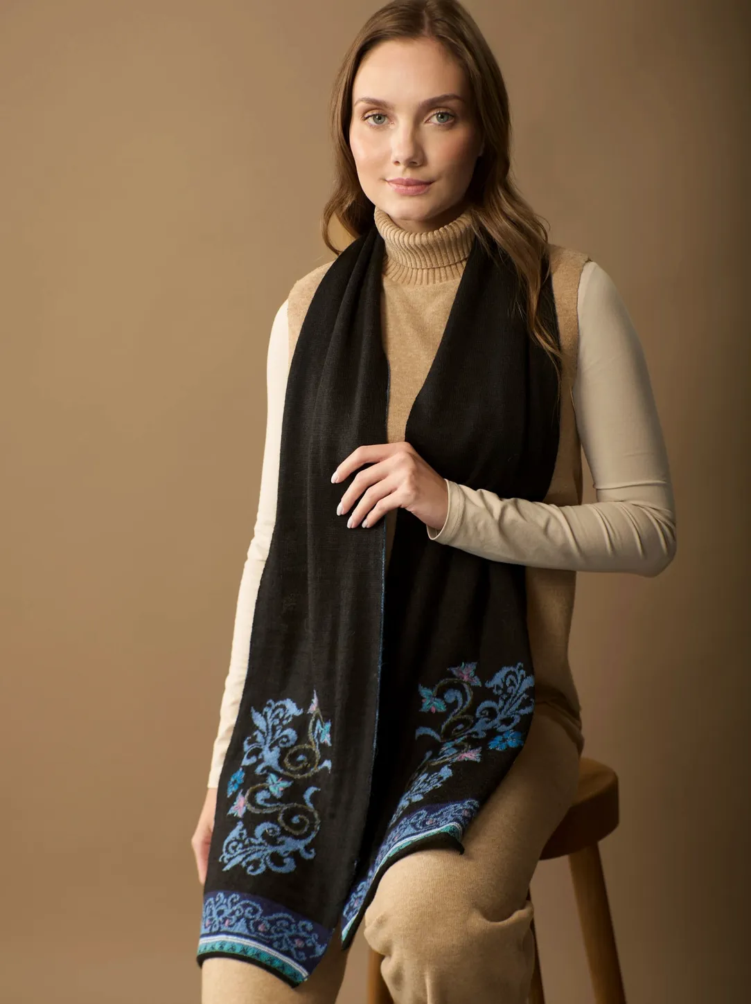 Sofia Alpaca Scarf | Hand Embroidery | Reversible | Fall