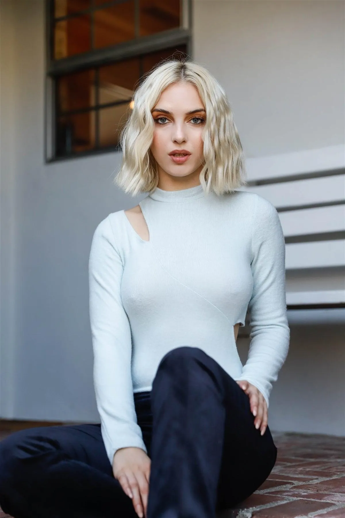 Soft Flannel Cut-Out Mock Neck Bodysuit /3-2-1