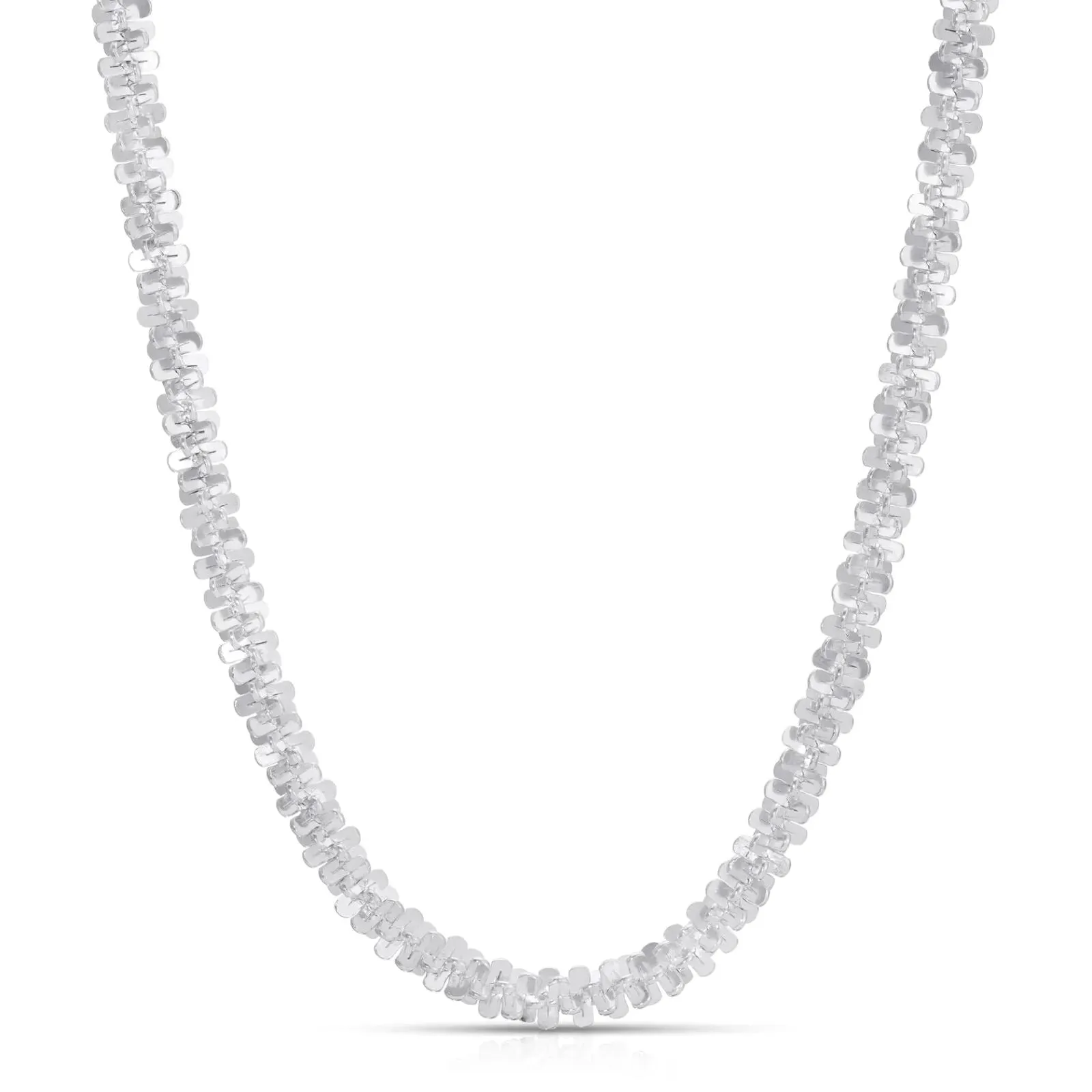 Solid 925 Sterling Silver Diamond Cut Margarita Sparkle Rock 3MM Chain Necklace