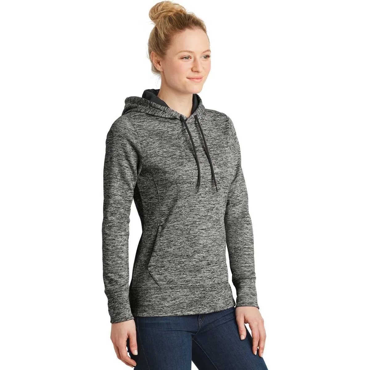 Sport-Tek Women's Black Electric PosiCharge Electric Heather Fleece Hooded Pullover