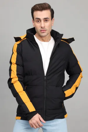 SPORTY HOODED PUFFER JACKET-BLK/YELLOW