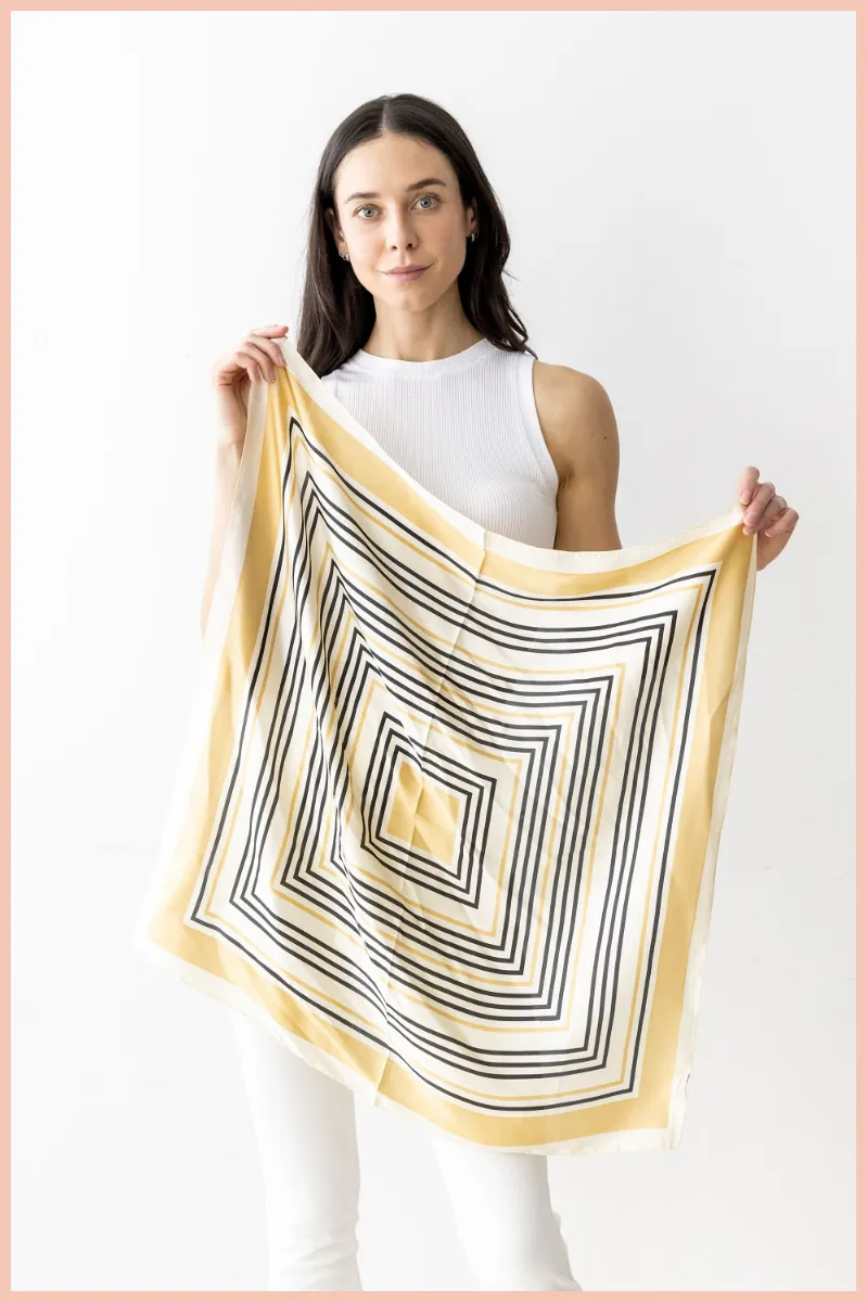 SQUARE STRIPE PRINT SILKY SQUARE SCARF