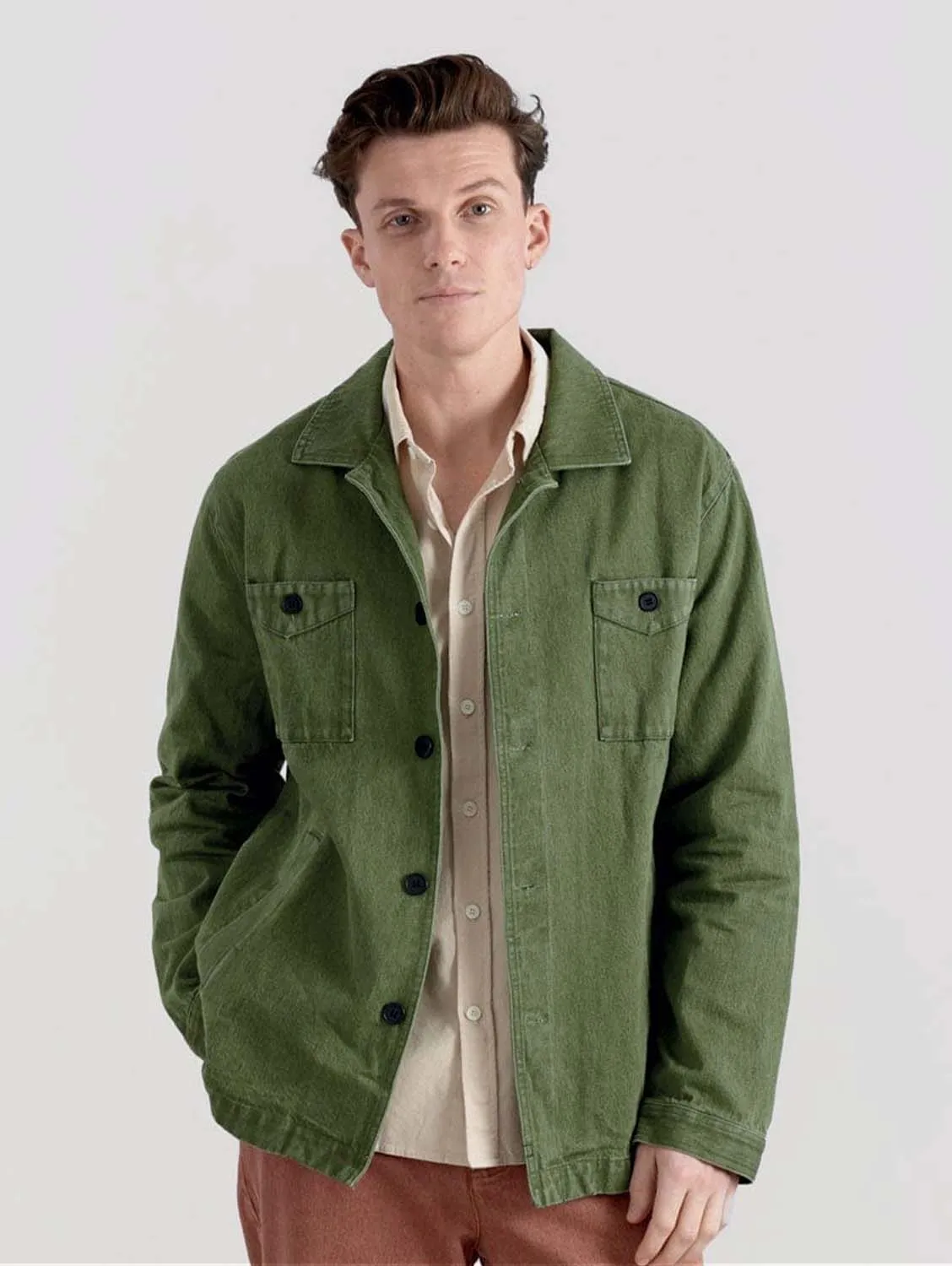 Stanley Men's Organic Cotton Twill Denim Overshirt | Green Wash