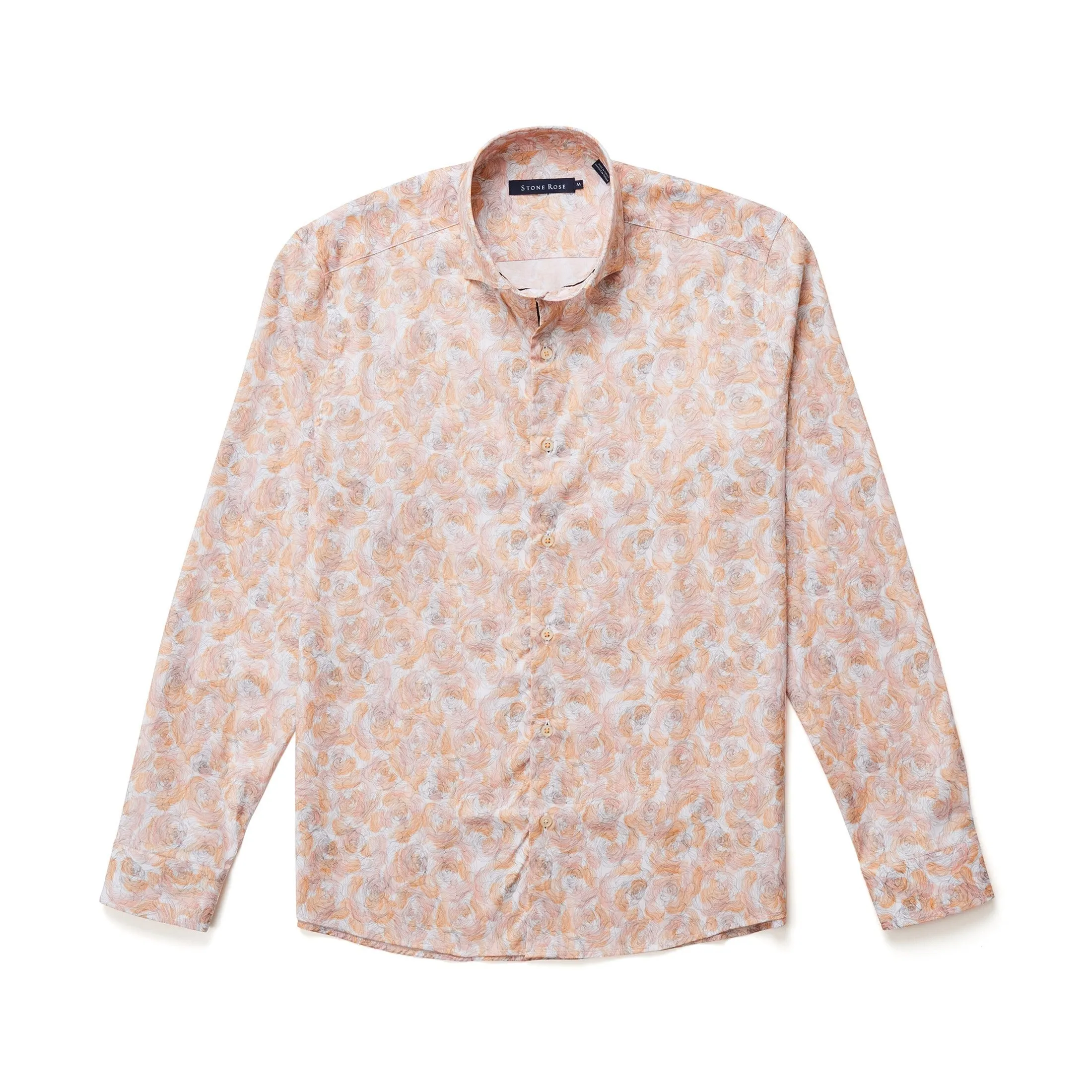 Stone Rose Print Rose Pattern Soft Cotton Tencel Shirt