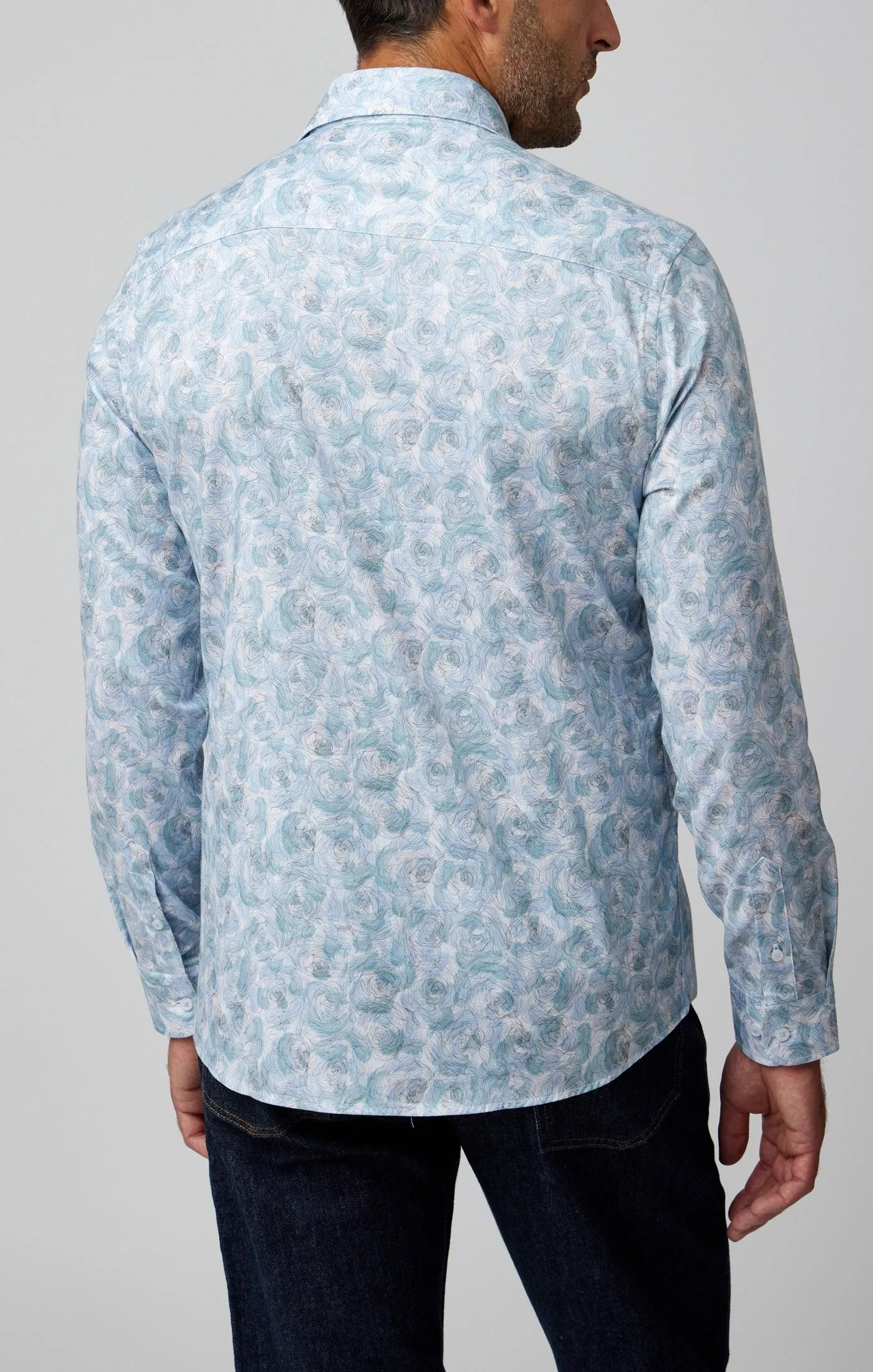 Stone Rose Print Rose Pattern Soft Cotton Tencel Shirt