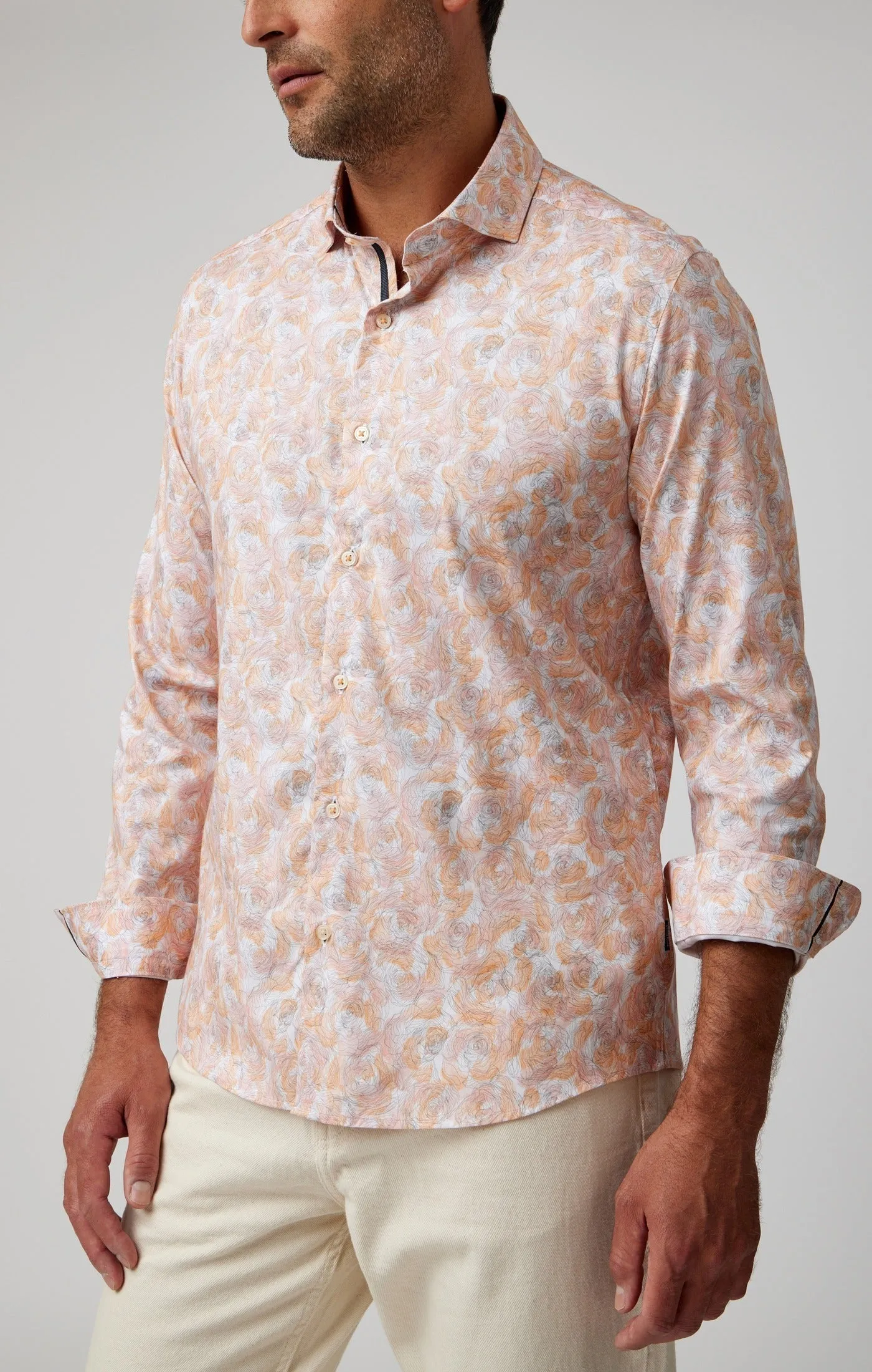 Stone Rose Print Rose Pattern Soft Cotton Tencel Shirt