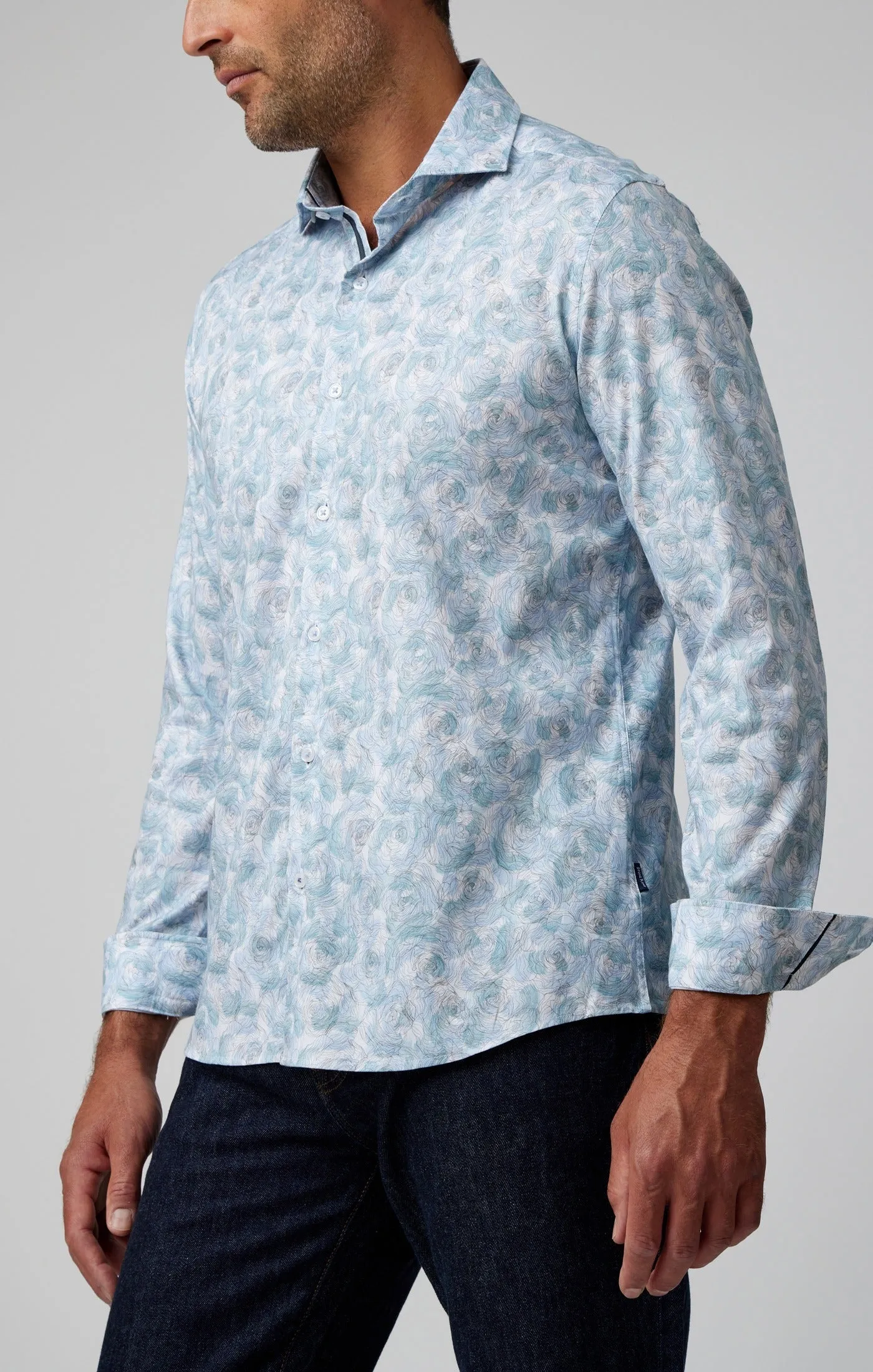 Stone Rose Print Rose Pattern Soft Cotton Tencel Shirt