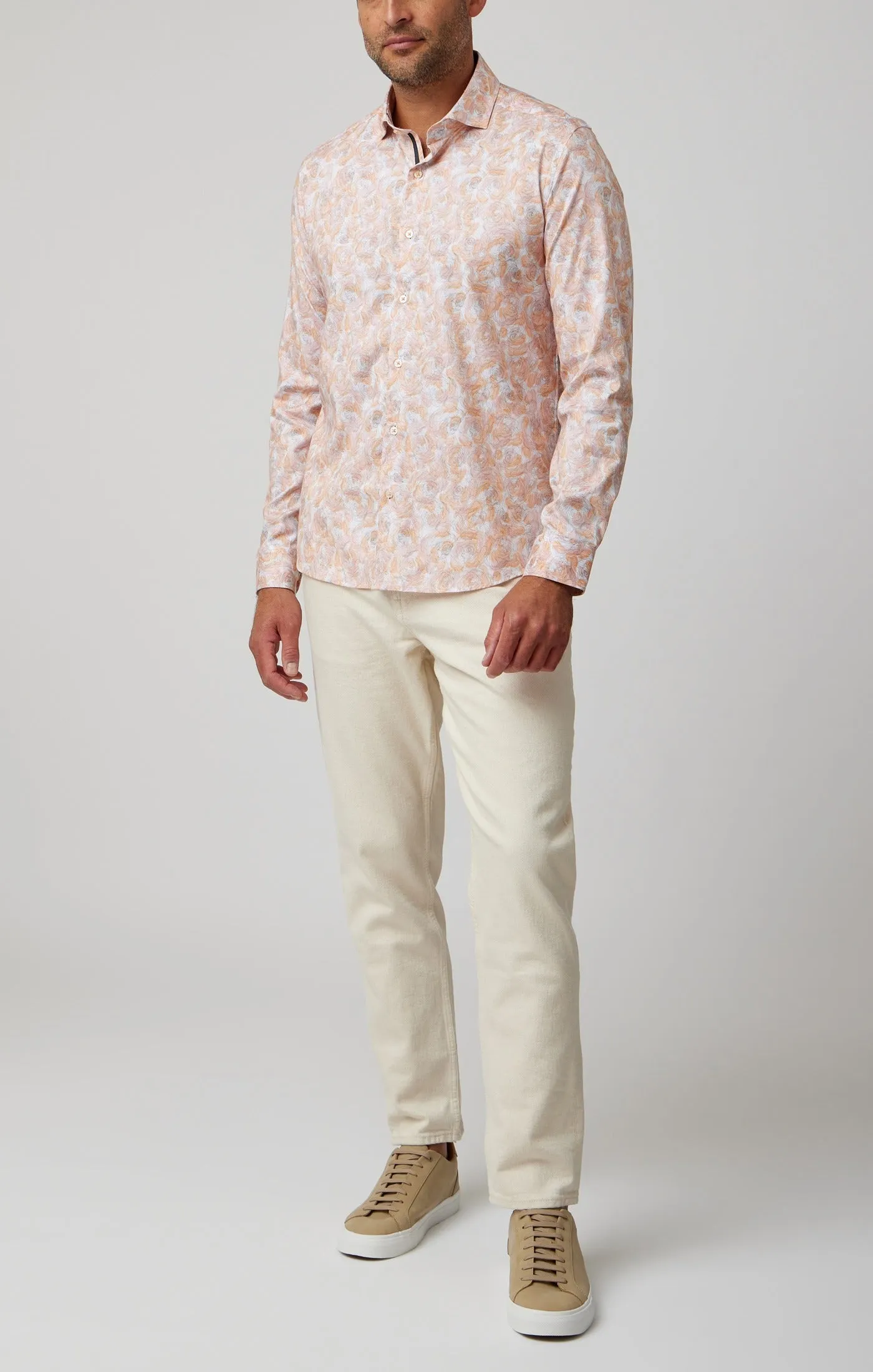 Stone Rose Print Rose Pattern Soft Cotton Tencel Shirt