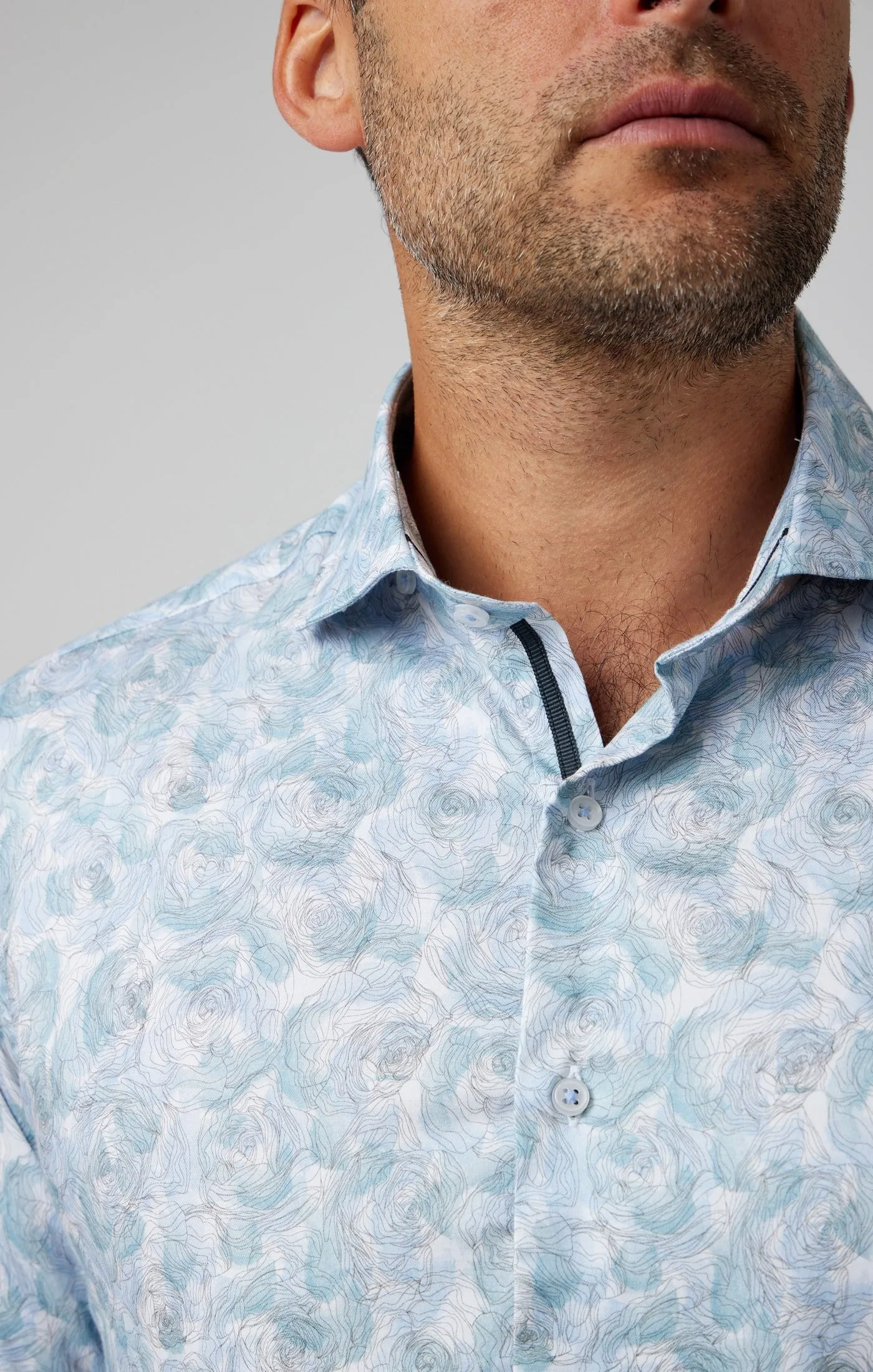 Stone Rose Print Rose Pattern Soft Cotton Tencel Shirt