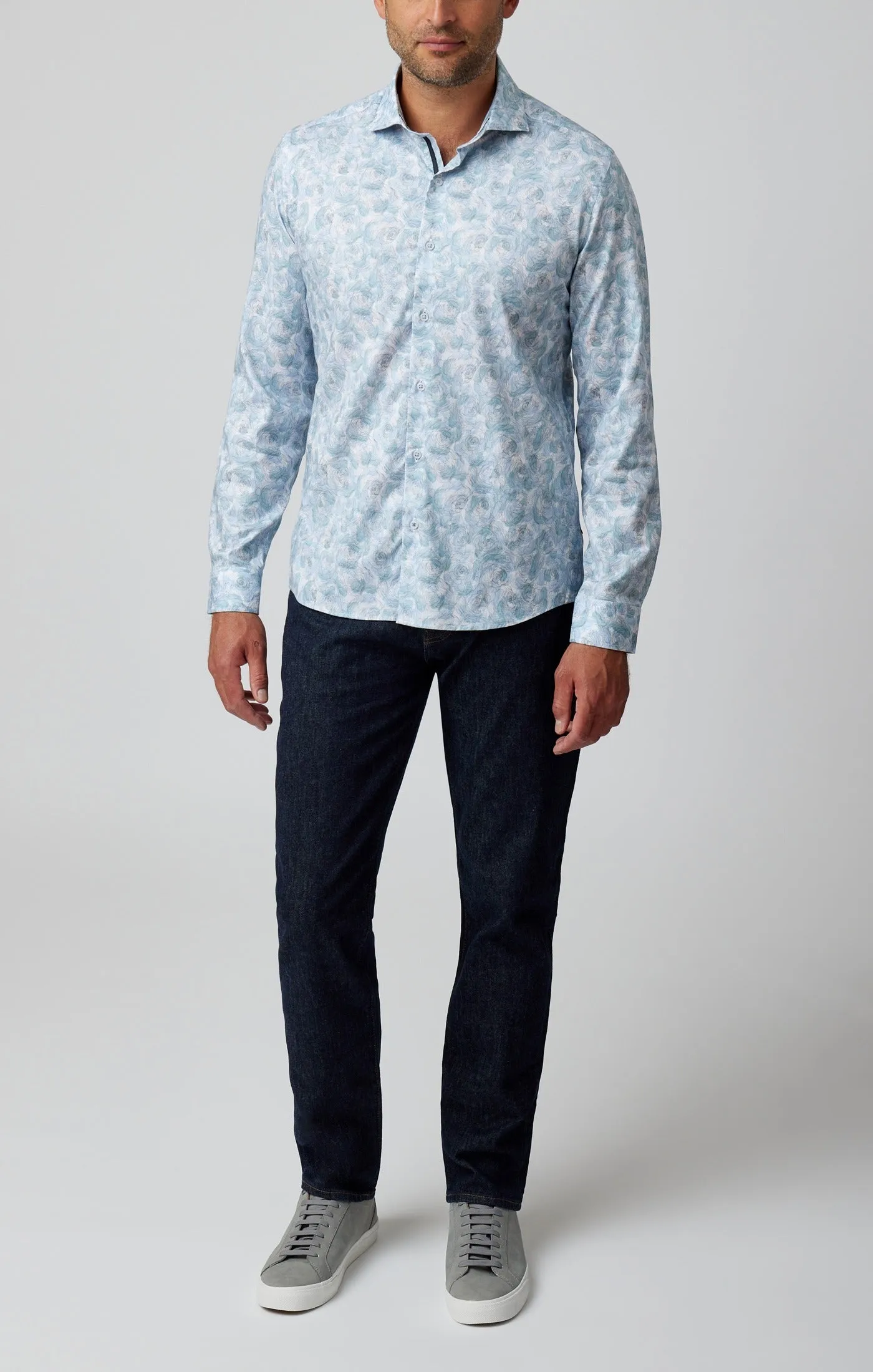 Stone Rose Print Rose Pattern Soft Cotton Tencel Shirt