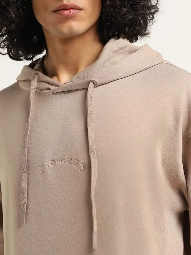 Studiofit Taupe Hoodie Cotton Blend Relaxed Fit T-Shirt