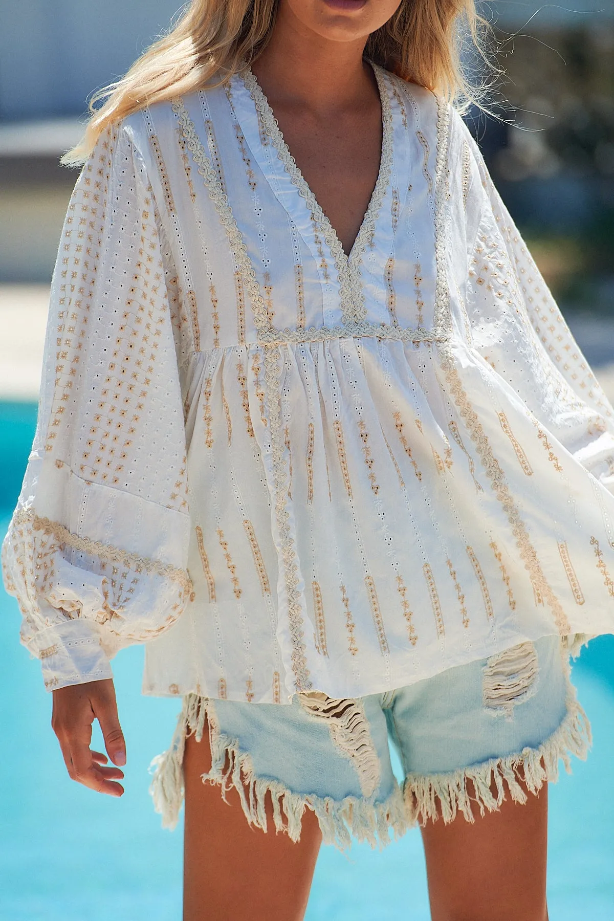 Sunday Top - White Embroidered