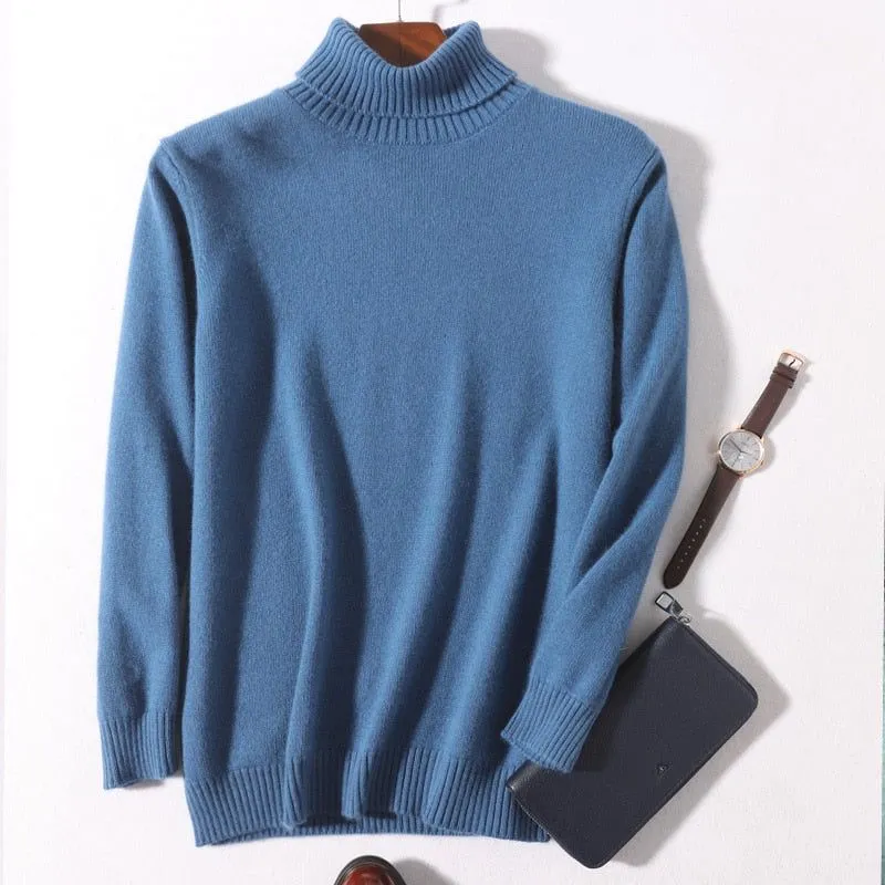 Super Warm 100% Cashmere Turtleneck Men's Winter Knit Sweater