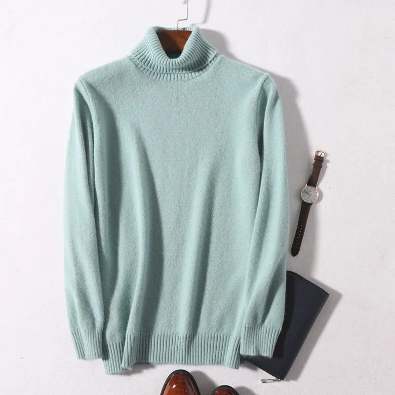 Super Warm 100% Cashmere Turtleneck Men's Winter Knit Sweater