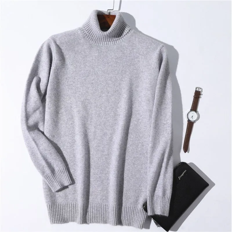 Super Warm 100% Cashmere Turtleneck Men's Winter Knit Sweater