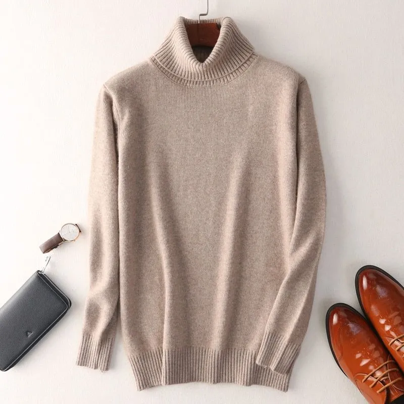 Super Warm 100% Cashmere Turtleneck Men's Winter Knit Sweater