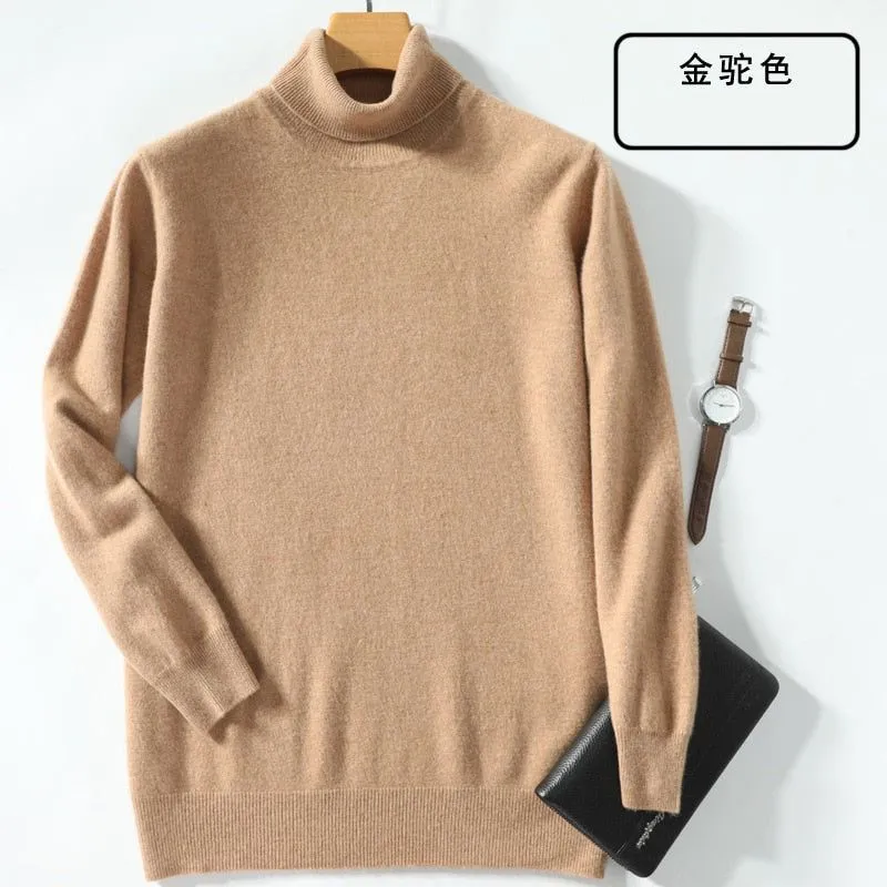 Super Warm 100% Cashmere Turtleneck Men's Winter Knit Sweater