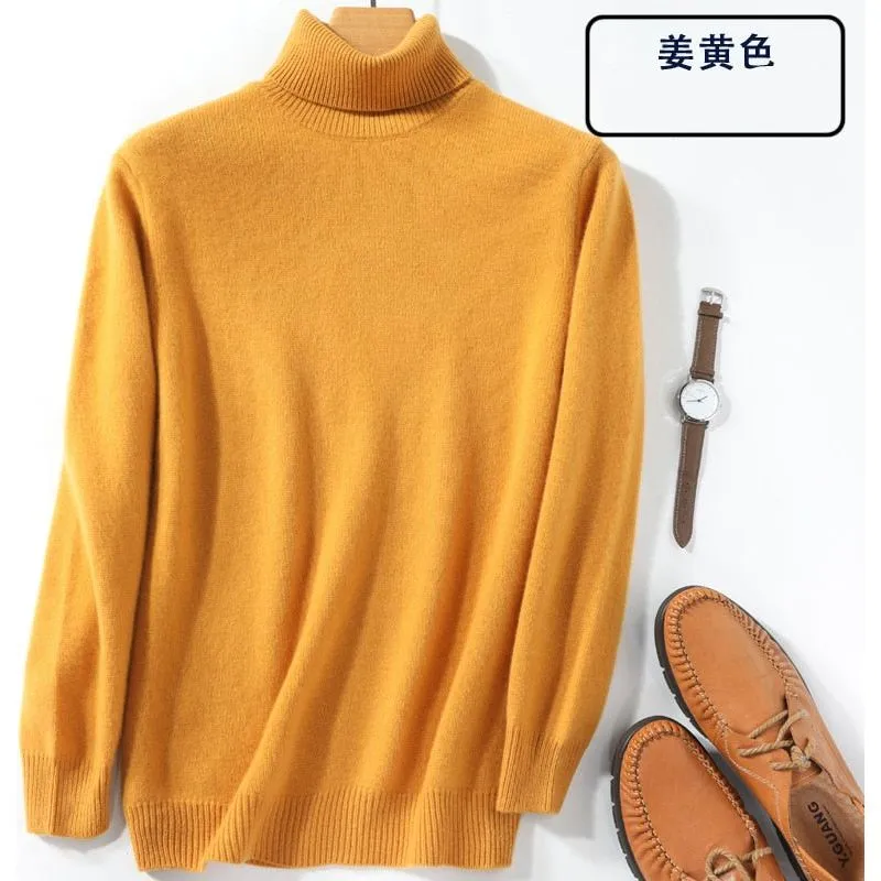 Super Warm 100% Cashmere Turtleneck Men's Winter Knit Sweater