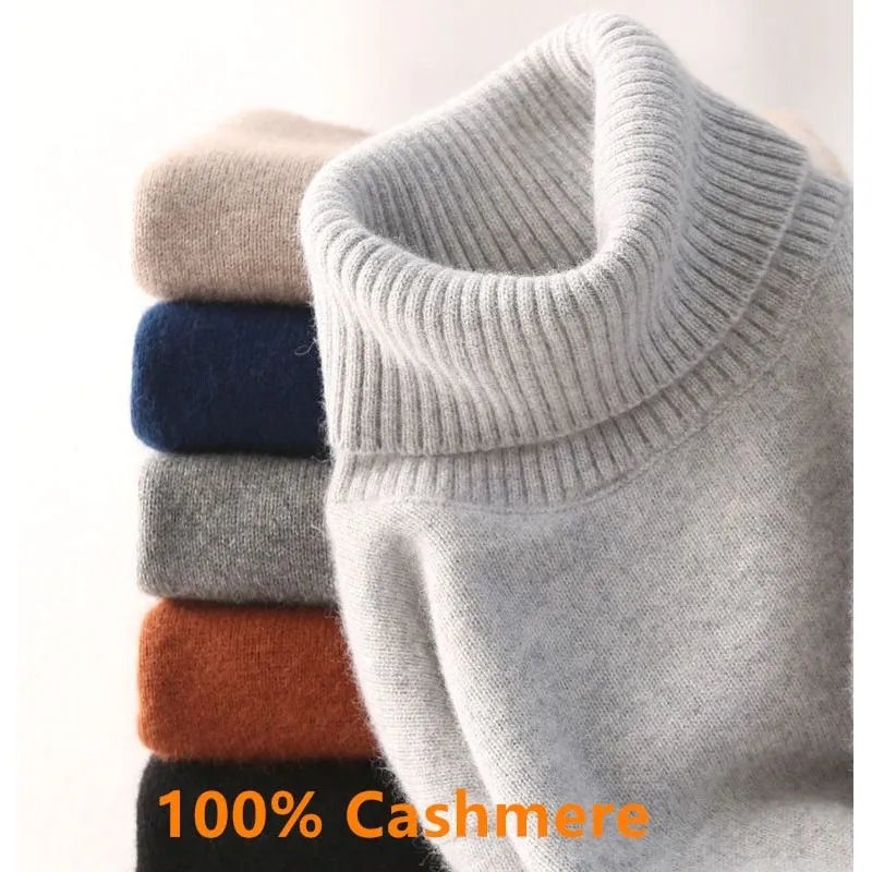 Super Warm 100% Cashmere Turtleneck Men's Winter Knit Sweater