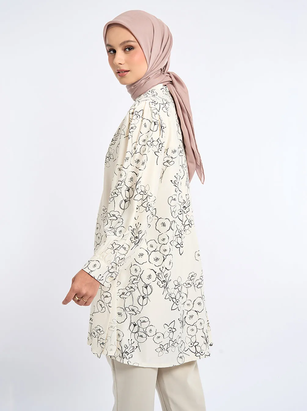 SURI GATHERED NECK TUNIC IVORY