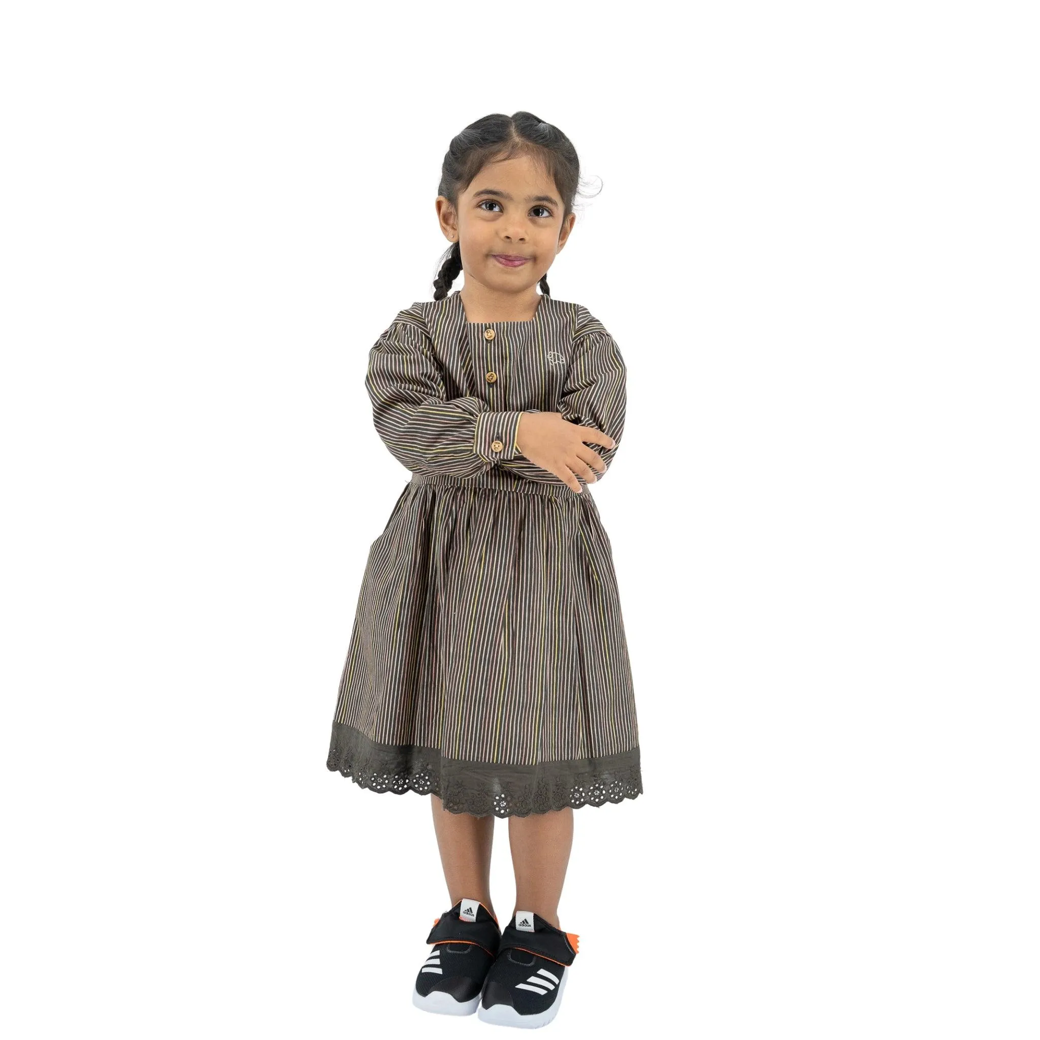 Sustainable Stripes: Eco-Friendly Black Striped Cotton Dress for Girls