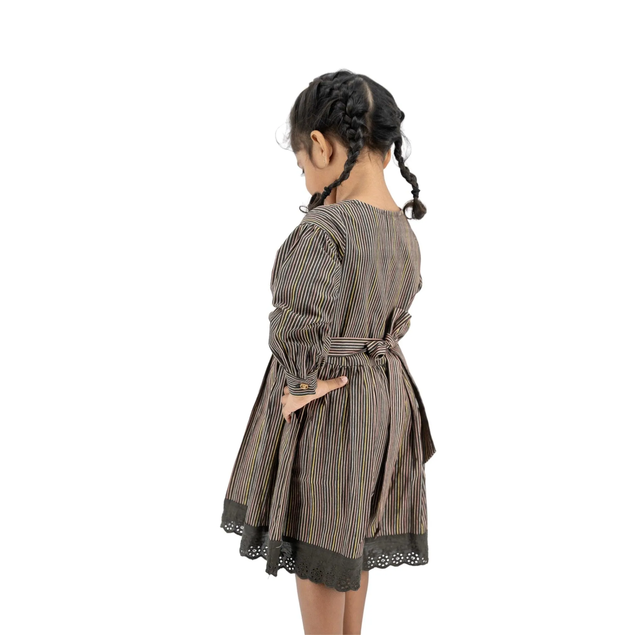 Sustainable Stripes: Eco-Friendly Black Striped Cotton Dress for Girls